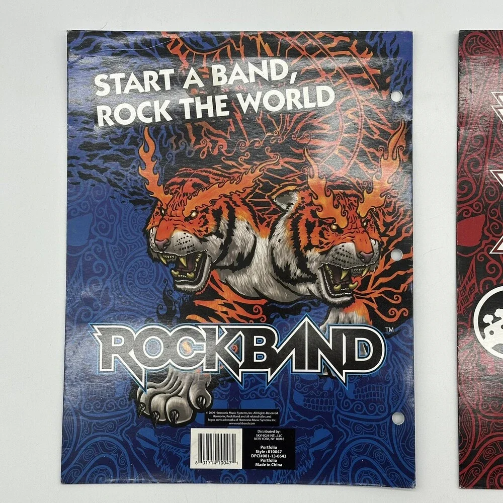Set of 2 Rock Band Video Game Blue & Red Logo 2-Pocket Portfolio School Folders